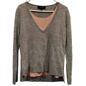 St. John gray sheer sweater wool blend with pink silk lining. EUC. Size M